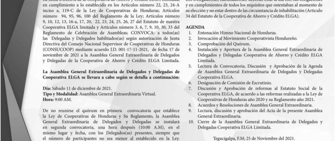 Convocatoria Asamblea General Extraordinaria